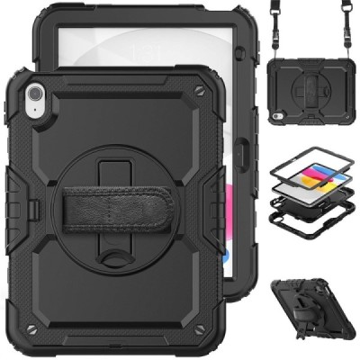"Carryise" Apple iPad 11 2025, iPad 10.9 2022 reinforced protection (360°) black kickstand case cover | Priedai.lt