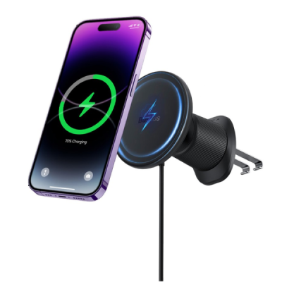 ''BASEUS'' Magnetic black car phone holder/charger (15W) | Priedai.lt