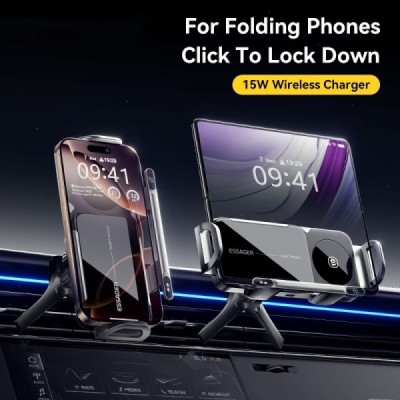 ''ESSAGER'' Magnetic black car phone holder/charger (15W) | Priedai.lt