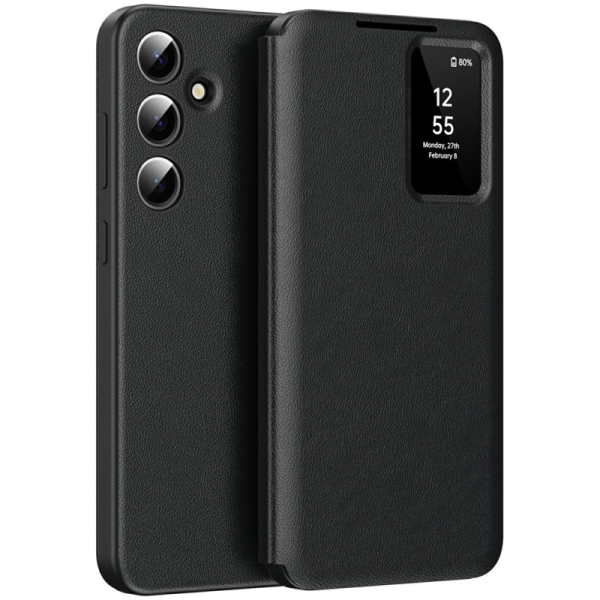 "Qing" Smart View Solid Flip Case - Black (Galaxy A56)