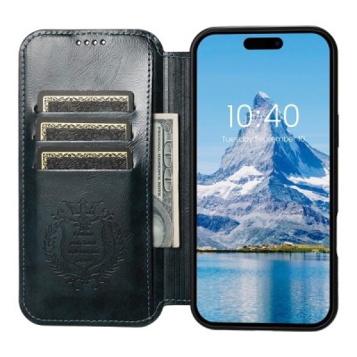 Apple iPhone 16 Pro "Suteni" MagSafe blue leather flip case - book | Priedai.lt