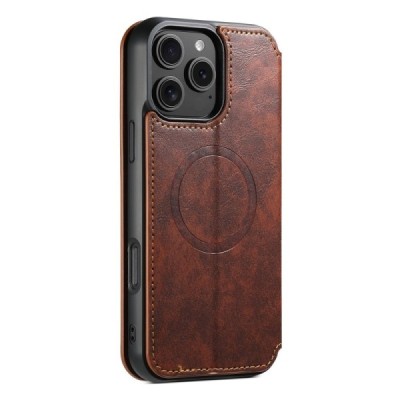 Apple iPhone 16 Pro "Suteni" MagSafe Brown leather flip case - book | Priedai.lt