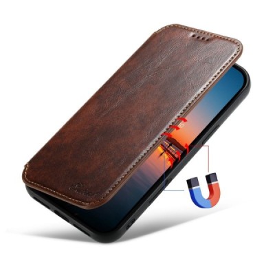 Apple iPhone 16 Pro "Suteni" MagSafe Brown leather flip case - book | Priedai.lt