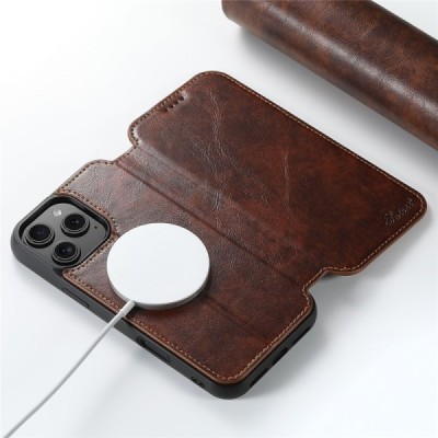 Apple iPhone 16 Pro "Suteni" MagSafe Brown leather flip case - book | Priedai.lt