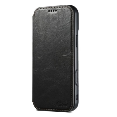Apple iPhone 16 Pro Max "Suteni" MagSafe Black leather flip case - book | Priedai.lt
