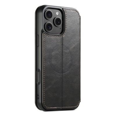 Apple iPhone 16 Pro Max "Suteni" MagSafe Black leather flip case - book | Priedai.lt