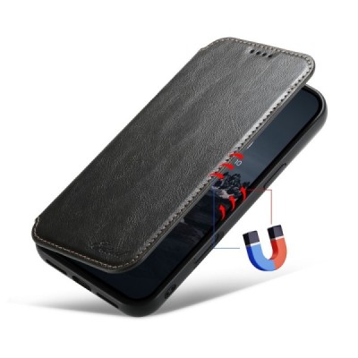 Apple iPhone 16 Pro Max "Suteni" MagSafe Black leather flip case - book | Priedai.lt