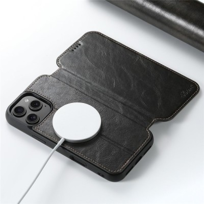 Apple iPhone 16 Pro Max "Suteni" MagSafe Black leather flip case - book | Priedai.lt