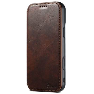 Apple iPhone 16 Pro Max "Suteni" MagSafe Brown leather flip case - book | Priedai.lt