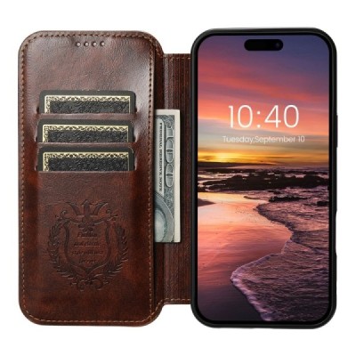 Apple iPhone 16 Pro Max "Suteni" MagSafe Brown leather flip case - book | Priedai.lt