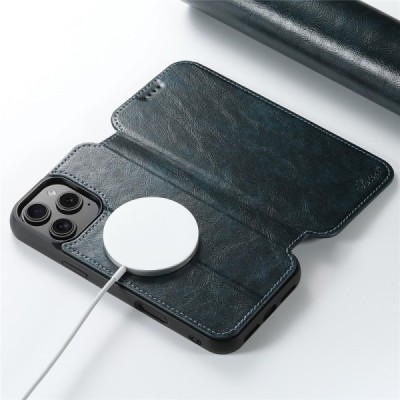 Apple iPhone 16 Pro Max "Suteni" MagSafe blue leather flip case - book | Priedai.lt