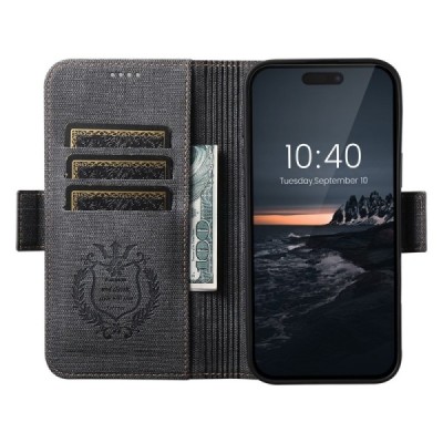 Apple iPhone 16 Pro Max „SUTENI“ MagSafe Retro Solid Flip Case Book - Black | Priedai.lt