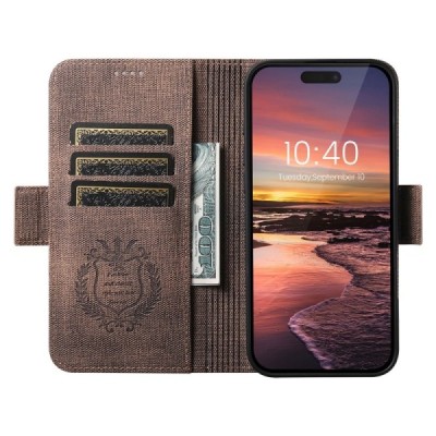 Apple iPhone 16 Pro Max „SUTENI“ MagSafe Retro Solid Flip Case Book - Brown | Priedai.lt
