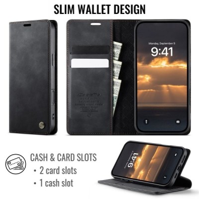 Apple iPhone 16 Pro Max CaseMe Retro Skin Case Book - Black | Priedai.lt