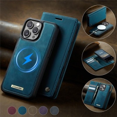 Apple iPhone 16 Pro Max CaseMe Leather Magsafe flip 2-in-1 Green leather case - book | Priedai.lt