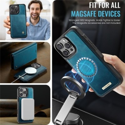 Apple iPhone 16 Pro Max CaseMe Leather Magsafe flip 2-in-1 Green leather case - book | Priedai.lt