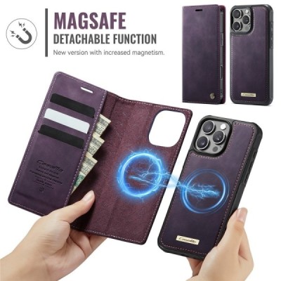 Apple iPhone 16 Pro Max CaseMe Leather Magsafe flip 2-in-1 Purple leather case - book | Priedai.lt