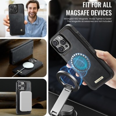 Apple iPhone 16 Pro CaseMe Leather Magsafe flip 2-in-1 black leather case - book | Priedai.lt