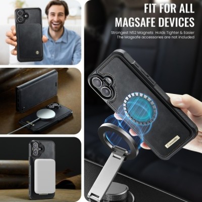 Apple iPhone 16 CaseMe Leather Magsafe flip 2-in-1 black leather case - book | Priedai.lt