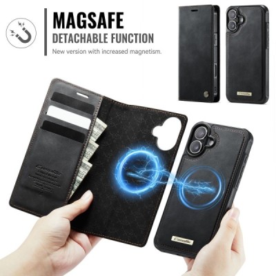 Apple iPhone 16 CaseMe Leather Magsafe flip 2-in-1 black leather case - book | Priedai.lt