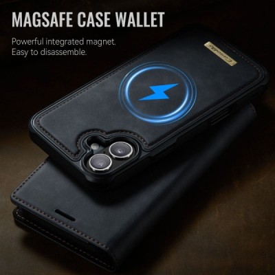 Apple iPhone 16 CaseMe Leather Magsafe flip 2-in-1 black leather case - book | Priedai.lt