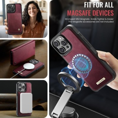 Apple iPhone 16 CaseMe Leather Magsafe flip 2-in-1 burgundy leather case - book | Priedai.lt