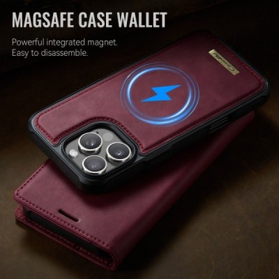 Apple iPhone 16 CaseMe Leather Magsafe flip 2-in-1 burgundy leather case - book | Priedai.lt