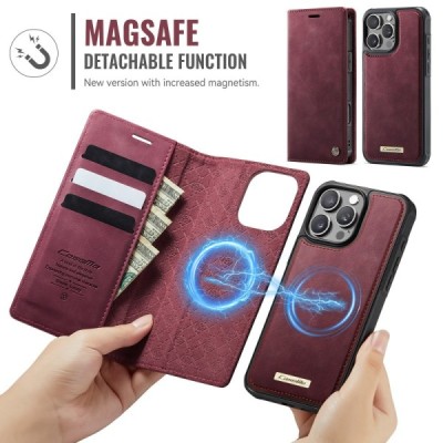 Apple iPhone 16 CaseMe Leather Magsafe flip 2-in-1 burgundy leather case - book | Priedai.lt