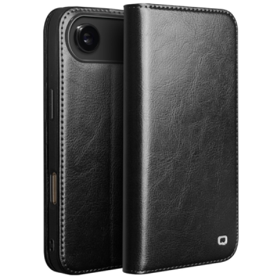 Apple iPhone Air "QIALINO" flip-up leather case cover - black | Priedai.lt