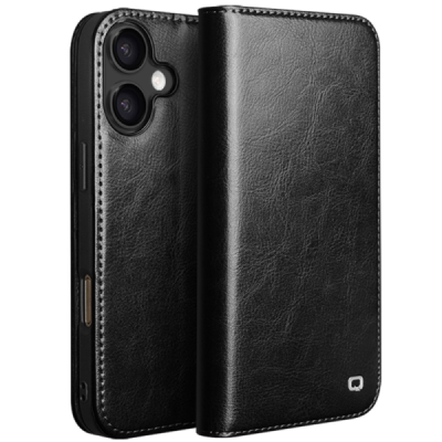Apple iPhone 17 "QIALINO" flip-up leather case cover - black | Priedai.lt
