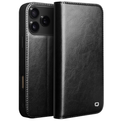 Apple iPhone 17 Pro "QIALINO" flip-up leather case cover - black | Priedai.lt