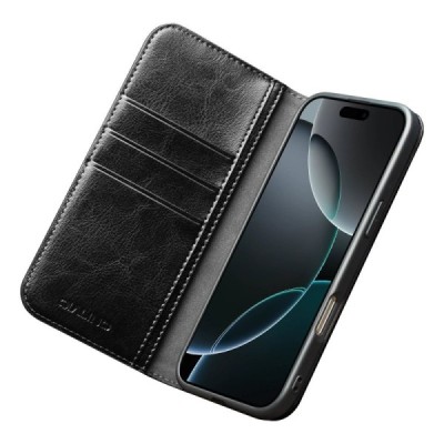 Apple iPhone 17 Pro Max "QIALINO" flip-up leather case cover - black | Priedai.lt