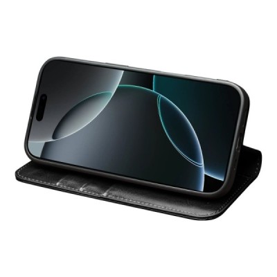 Apple iPhone 17 Pro Max "QIALINO" flip-up leather case cover - black | Priedai.lt