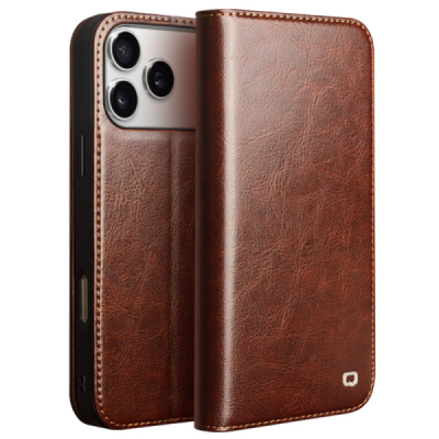 Apple iPhone 17 Pro Max "QIALINO" flip-up leather case cover - brown | Priedai.lt