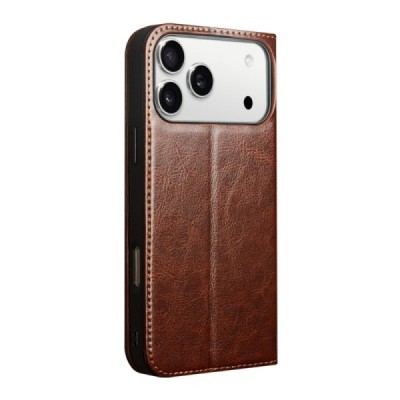 Apple iPhone 17 Pro Max "QIALINO" flip-up leather case cover - brown | Priedai.lt