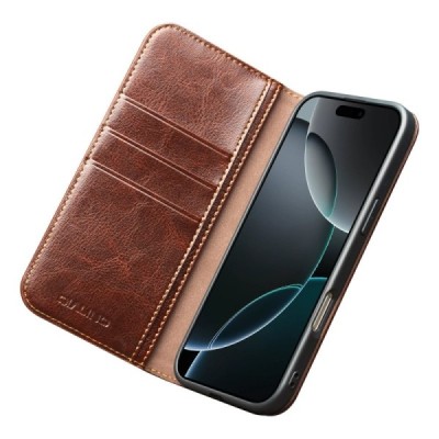 Apple iPhone 17 Pro Max "QIALINO" flip-up leather case cover - brown | Priedai.lt