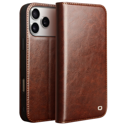 Apple iPhone 17 Pro "QIALINO" flip-up leather case cover - brown | Priedai.lt