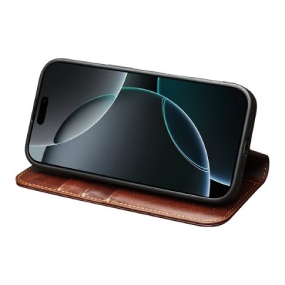 Apple iPhone 17 Pro "QIALINO" flip-up leather case cover - brown | Priedai.lt