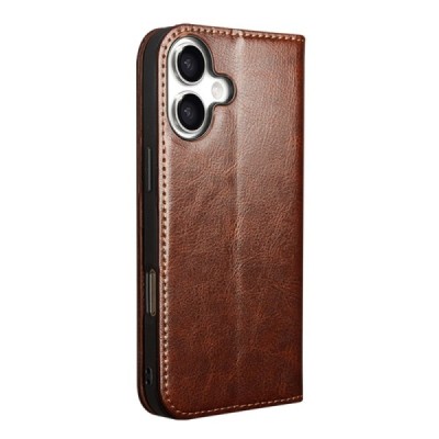 Apple iPhone 17 "QIALINO" flip-up leather case cover - brown | Priedai.lt
