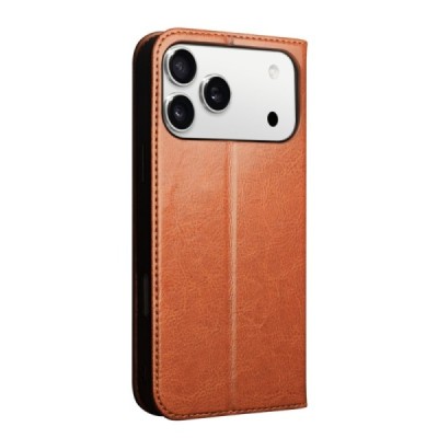 Apple iPhone 17 Pro Max "QIALINO" flip-up leather case cover - Light Brown | Priedai.lt