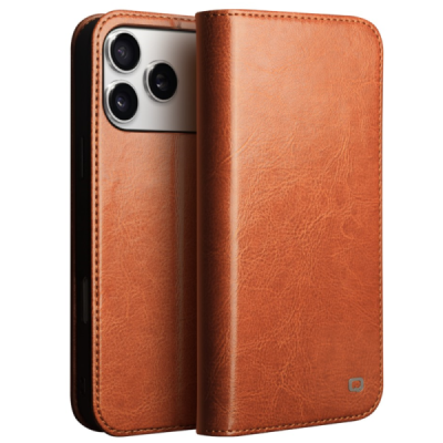 Apple iPhone 17 Pro "QIALINO" flip-up leather case cover - Light Brown | Priedai.lt
