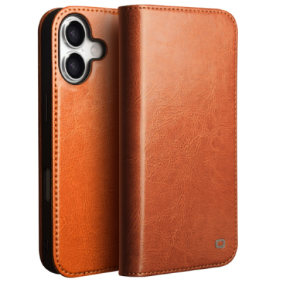 Apple iPhone 17 "QIALINO" flip-up leather case cover - Light Brown | Priedai.lt
