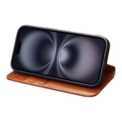 Apple iPhone 17 "QIALINO" flip-up leather case cover - Light Brown | Priedai.lt