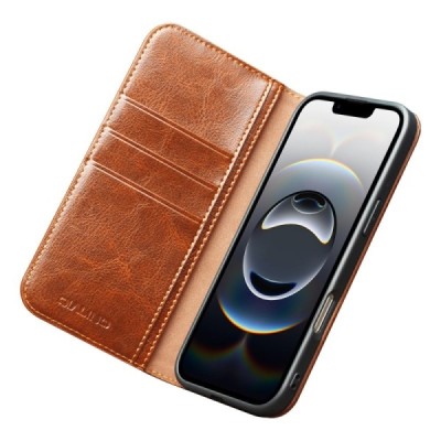 Apple iPhone Air "QIALINO" flip-up leather case cover - Light Brown | Priedai.lt
