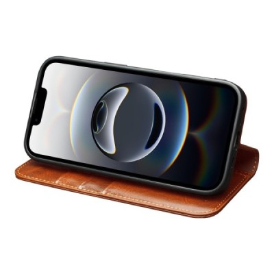 Apple iPhone Air "QIALINO" flip-up leather case cover - Light Brown | Priedai.lt