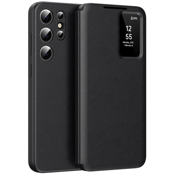 "Qing" Smart View Solid Flip Case - Black (Galaxy S25 Ultra)