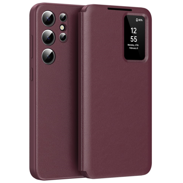 "Qing" Smart View Solid Flip Case - burgundy (Galaxy S25 Ultra)