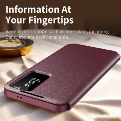 Samsung Galaxy S25 Ultra "Qing" Smart View Solid Flip Case - burgundy | Priedai.lt