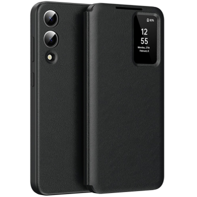 Samsung Galaxy S25 Edge "Qing" Smart View Solid Flip Case - Black | Priedai.lt