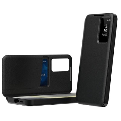 Samsung Galaxy S25 Edge "Qing" Smart View Solid Flip Case - Black | Priedai.lt